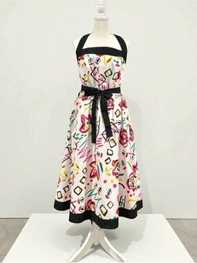 VTG 80s Halmode Petites Pop Art Halter Midi Dress Abstract Graphic 16 Petite